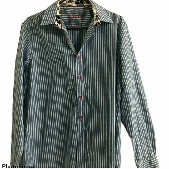 JUSTING Striped Button Down Shirt - Sz L - Picture 7 of 7